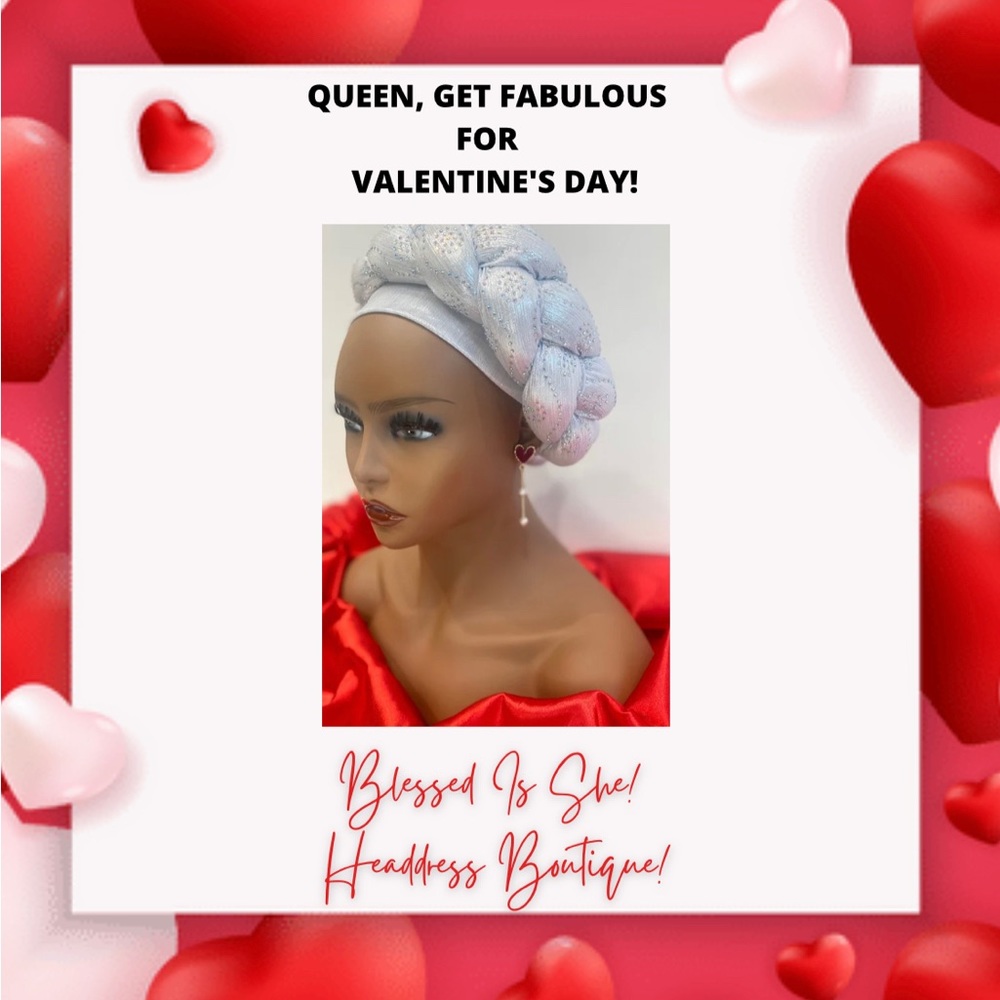 Stunning White beaded headdress wrap with heart shaped statement earrings!